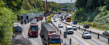 Baustelle auf der Autobahn A40 bei Mülheim-Winkhausen