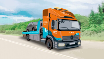 Erste Skizze des ACV Wasserstoff-Abschleppwagens, der ab 2026 im Alltagsbetrieb im Raum Köln eingesetzt werden soll.