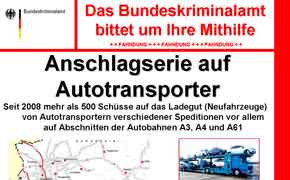 Erneute Schüsse auf Autotransporter